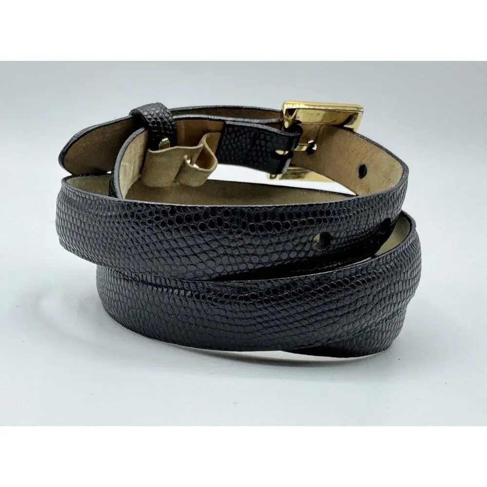 W. KLEINBERG LUXURY BLACK EMBOSSED LIZARD BELT 1/2” WIDE GOLD BUCKLE SIZE MEDIUM